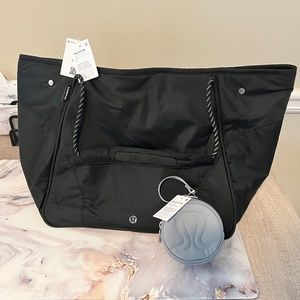 Lululemon Snap black tote , gray puffy logo coin cosmetic pouch bag